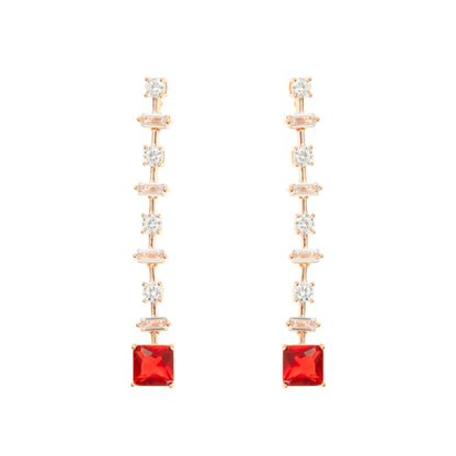 Crimson Elegance Rose Gold Drop Earrings - 925 Silver