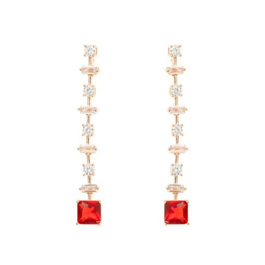 Crimson Elegance Rose Gold Drop Earrings - 925 Silver