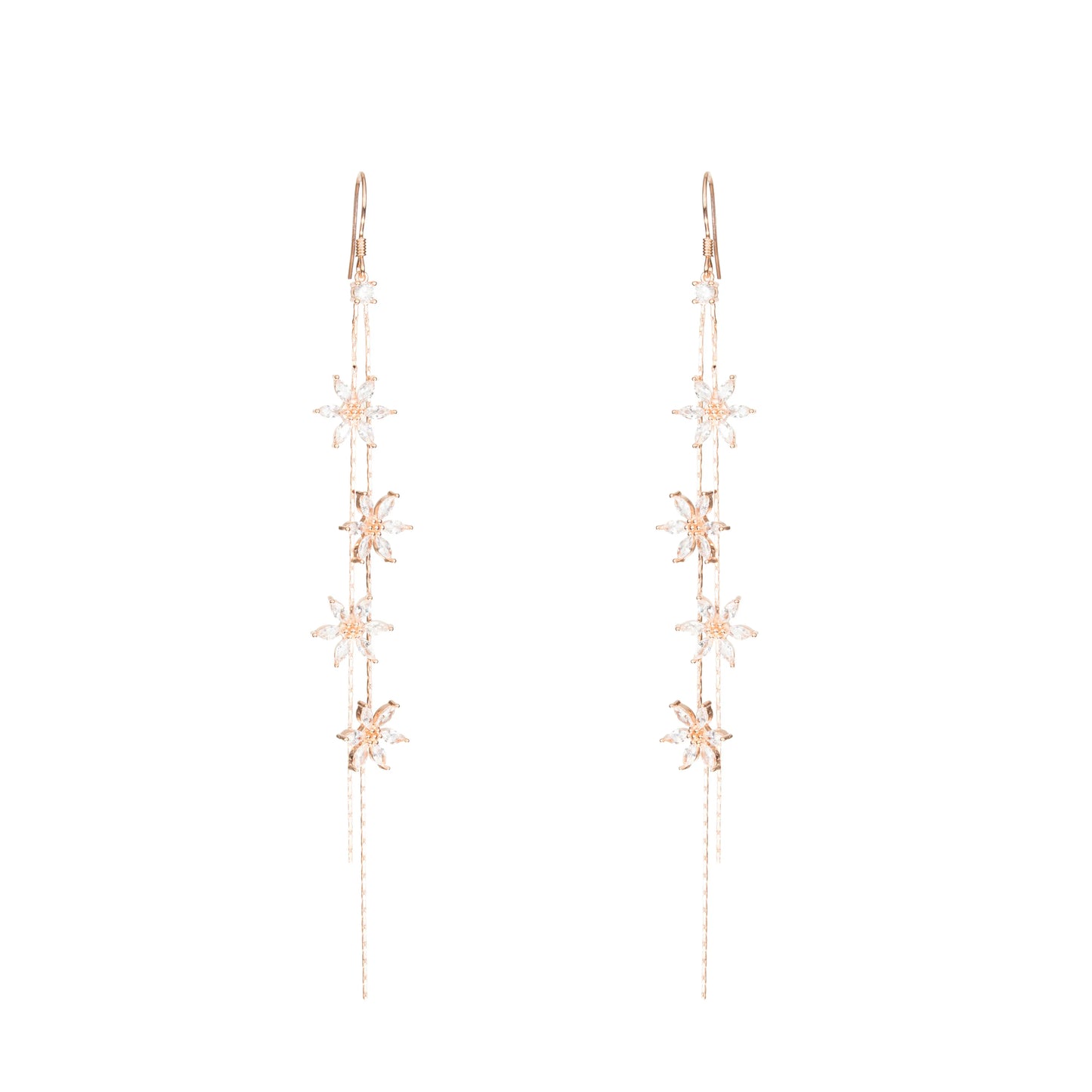 Celestial Bloom Rose Gold Starfall Earrings - 925 Silver