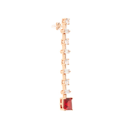 Crimson Elegance Rose Gold Drop Earrings - 925 Silver