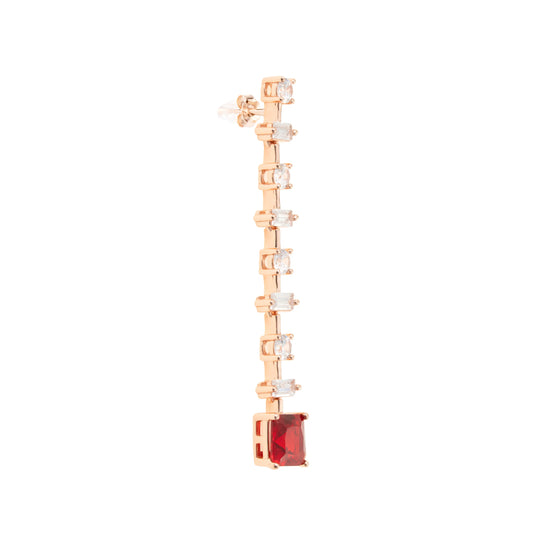 Crimson Elegance Rose Gold Drop Earrings - 925 Silver