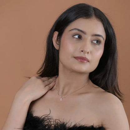 Sparkling 925 Silver Rose Gold Droplet Adjustable V-Necklace