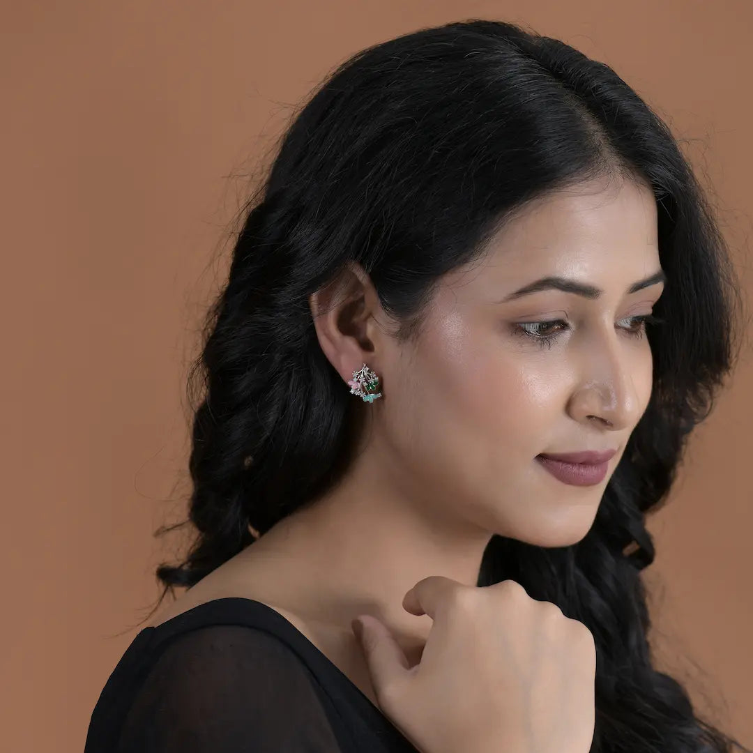 Garden Whisper 925 Silver Multi-Color Floral Enamel Earrings