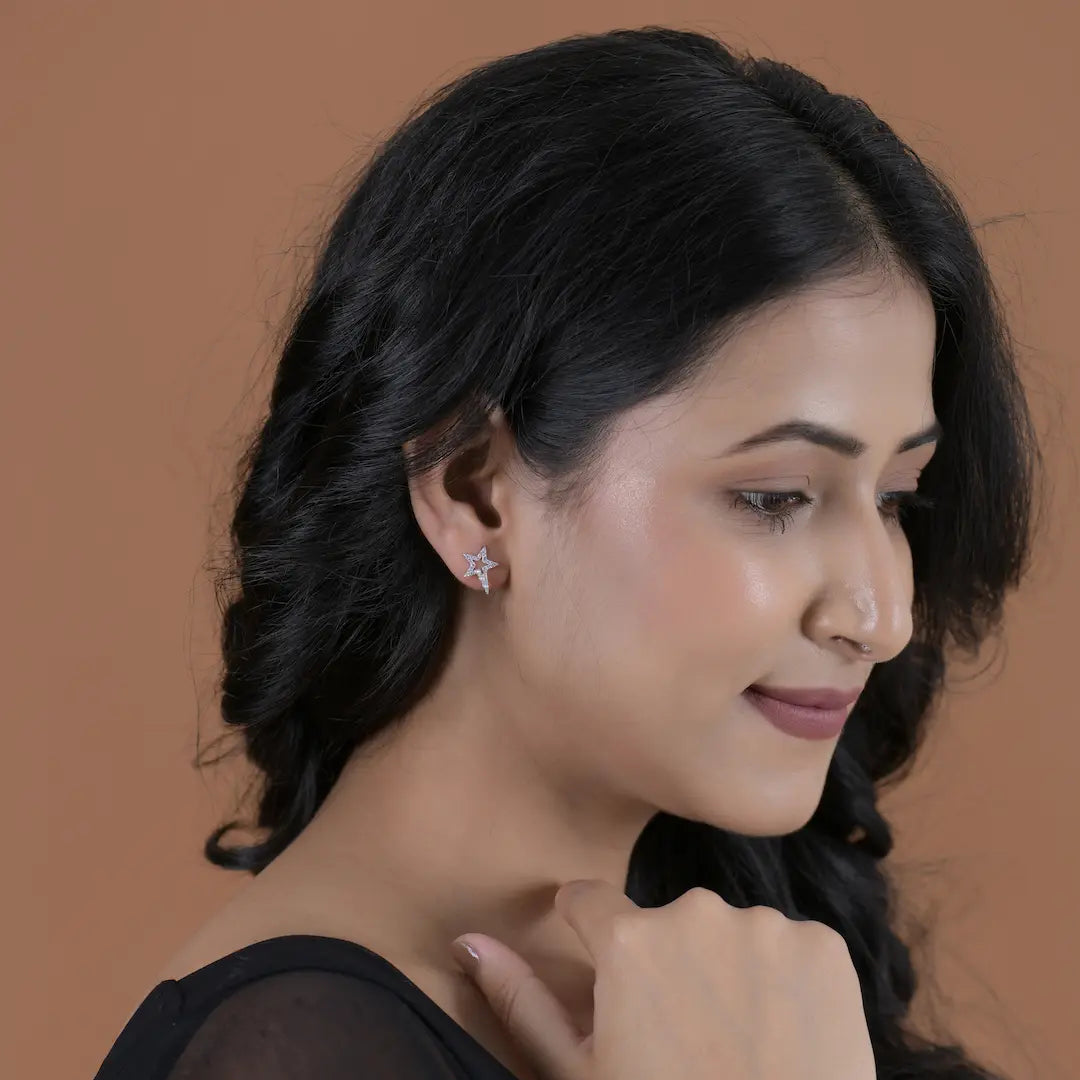 Cosmic Sparkle 925 Silver Pink Star & Pearl Adjustable Studs