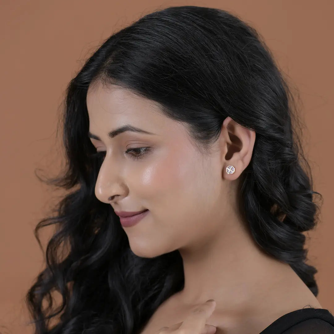 Geometric Cross 925 Silver Rose Gold Filigree Stud Earrings