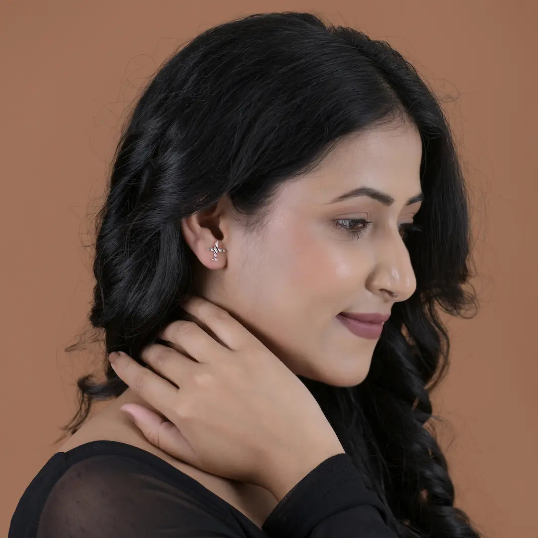 Modern Aviator 925 Silver Rose Gold Adjustable Star-Plane Studs