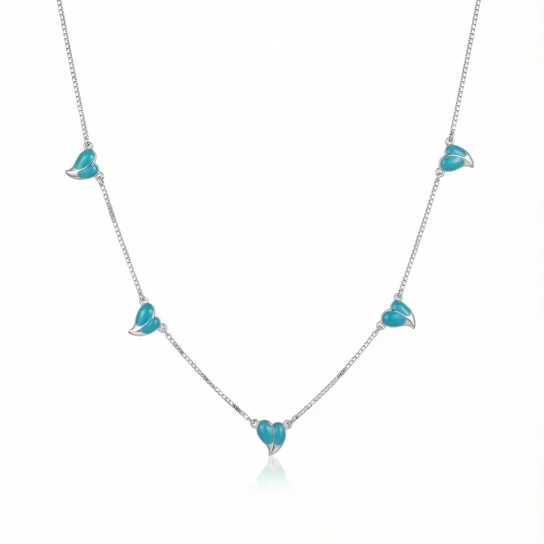 Blue Heart Whisper Charm Necklace - 925 Silver