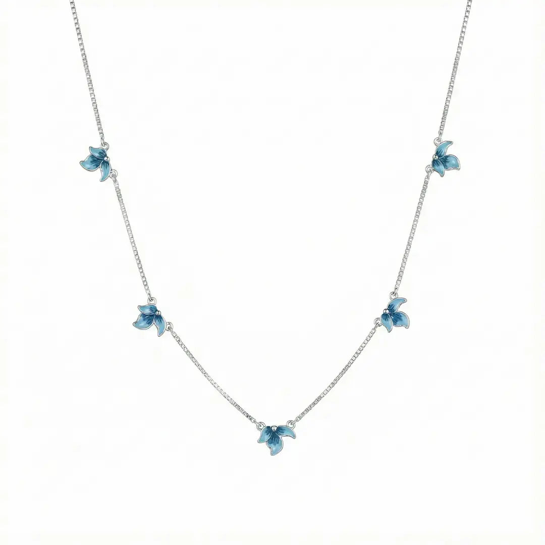 Blue Blossom Charm Necklace - 925 Silver