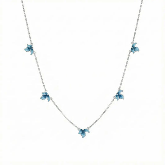 Blue Blossom Charm Necklace - 925 Silver