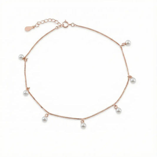Blush Pearl Dangle Anklet - 925 Silver
