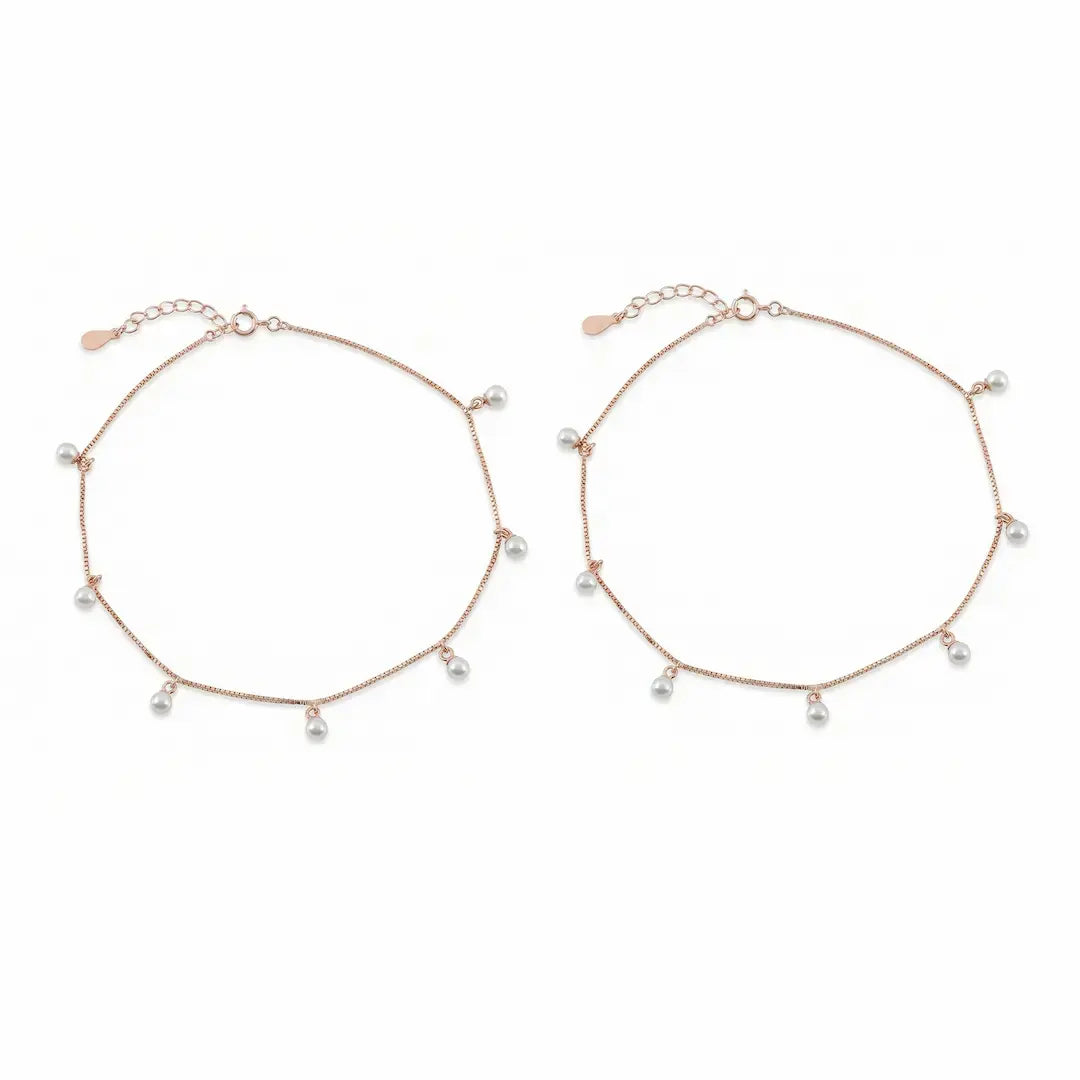 Blush Pearl Dangle Anklet - 925 Silver