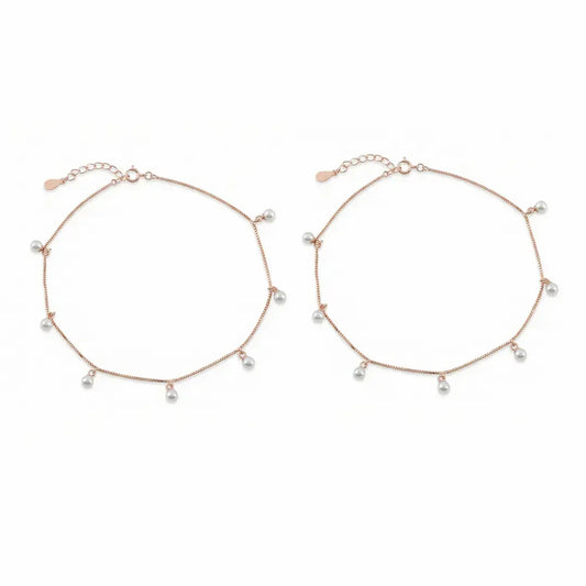 Blush Pearl Dangle Anklet - 925 Silver