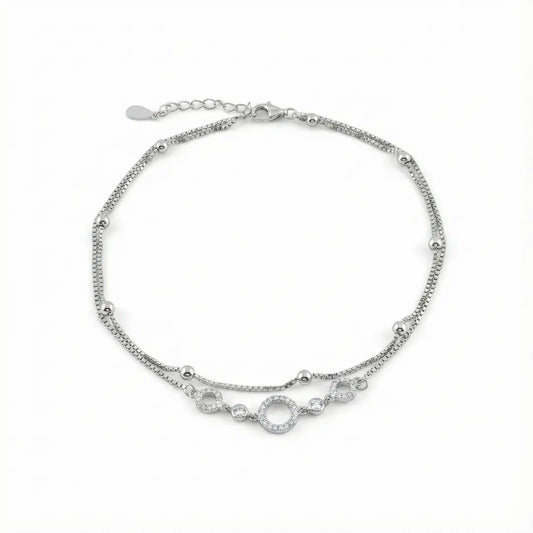 Lunar Harmony Double-Layer Silver Anklet - 925 Silver