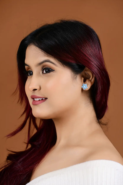 Blue Blossom Enamel Earrings  - 925 Silver