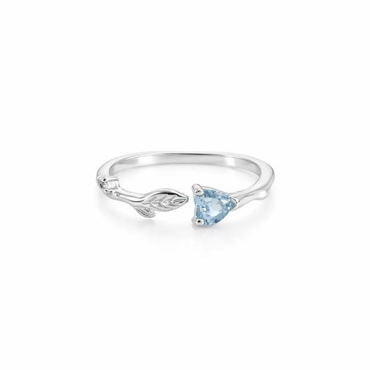 Graceful 925 Silver Blue Topaz Leaf Adjustable Ring