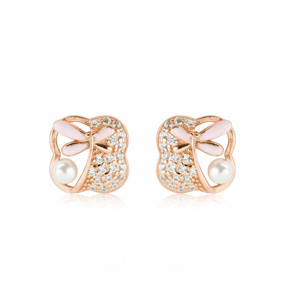 Blush Pearl Bow Earrings -  925 Silver