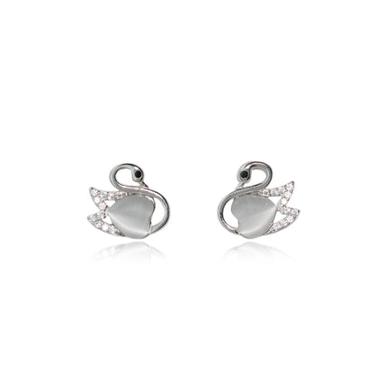 Swan Symphony Silver Earrings,