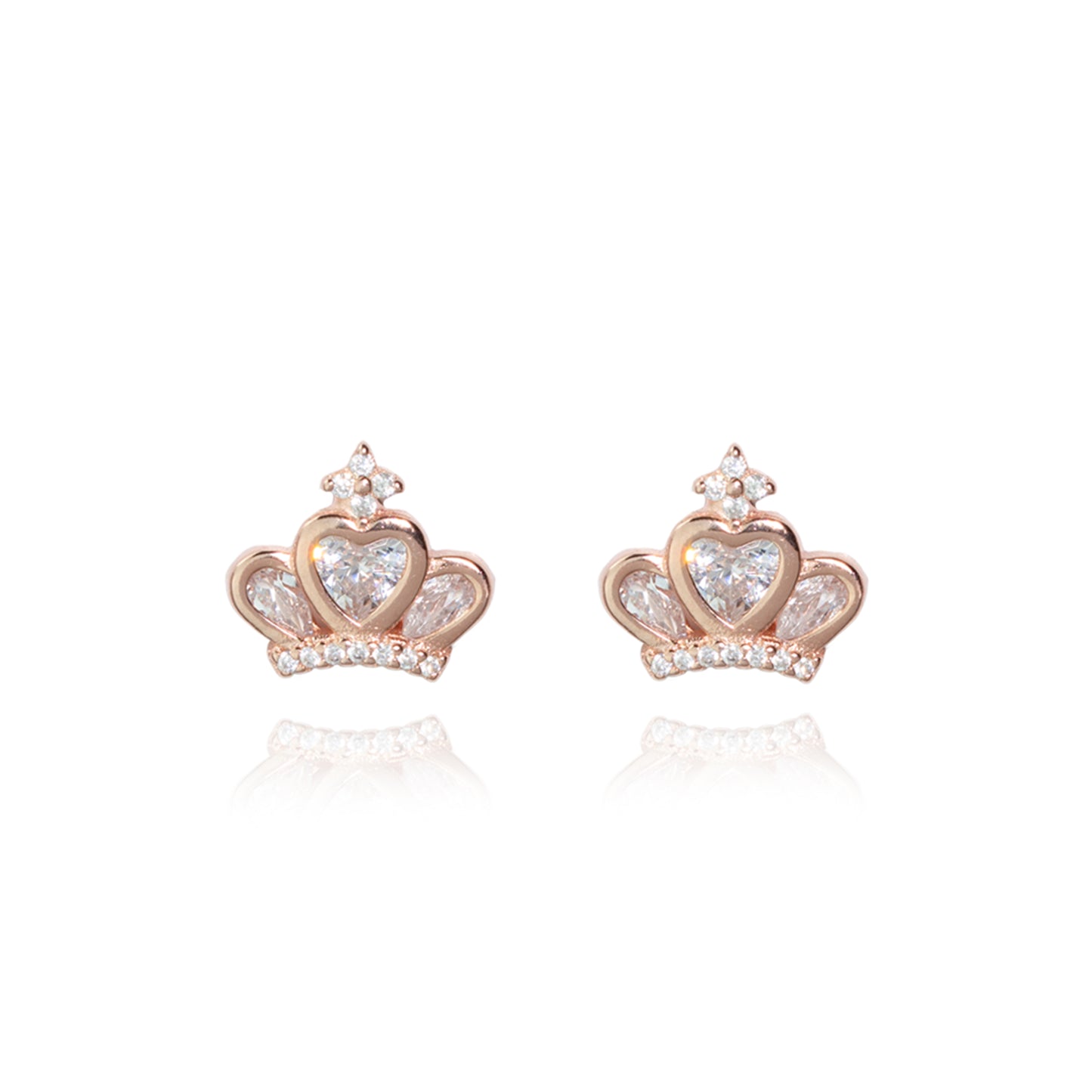 Regal Heart Crown Rose Gold Earrings,