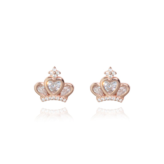 Regal Heart Crown Rose Gold Earrings,