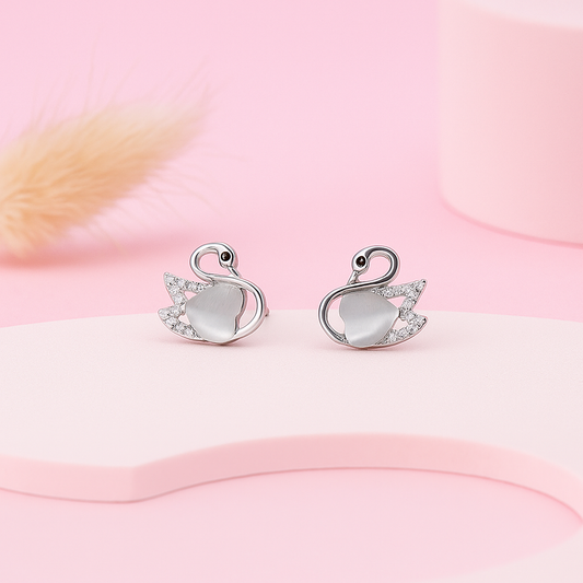 Swan Symphony Silver Earrings,