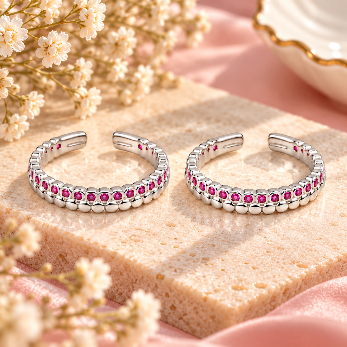 Rosé Sparkle 925 Silver Adjustable Toe Ring