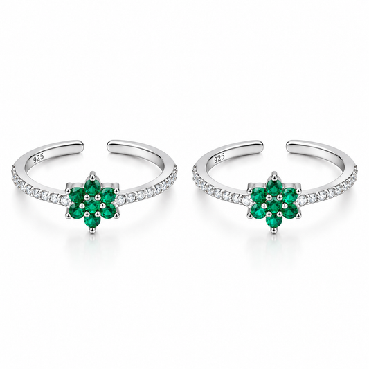 Emerald Bloom 925 Silver Adjustable Rose Gold Toe Ring- 925 Silver