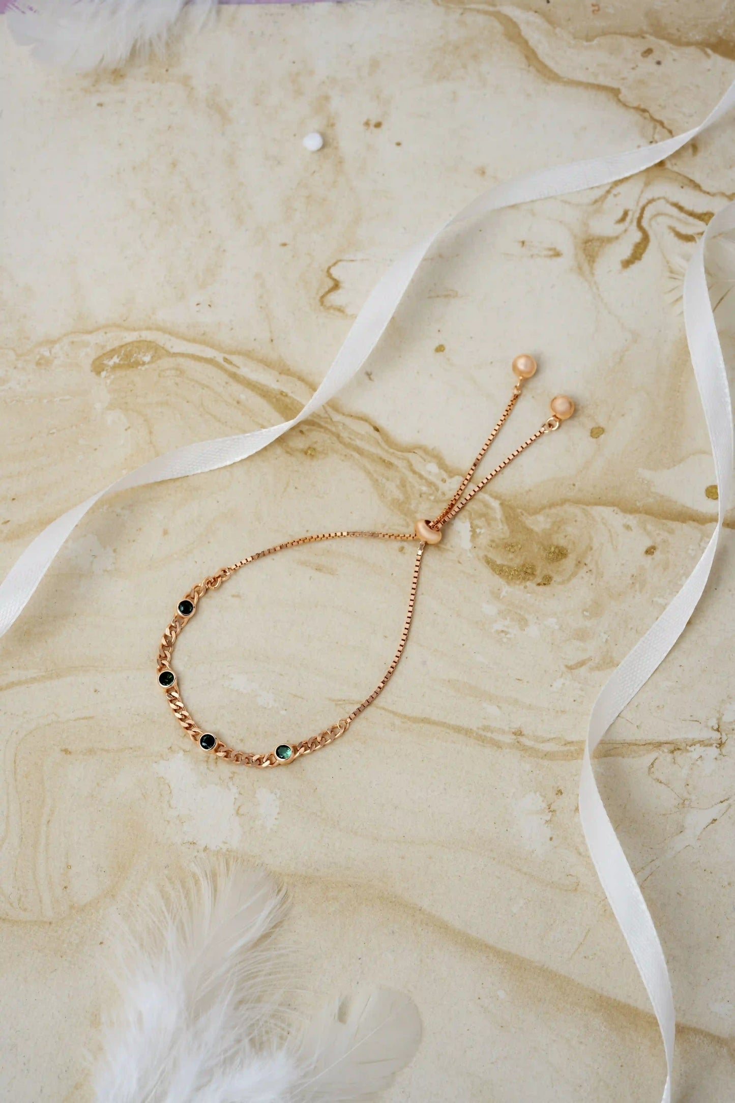 Green Stone with Cuban Bracelet - 925 Silver