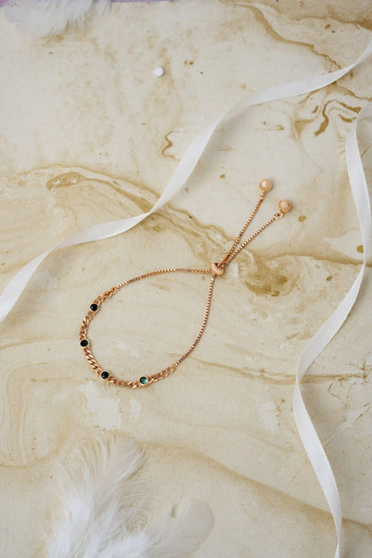 Green Stone with Cuban Bracelet - 925 Silver