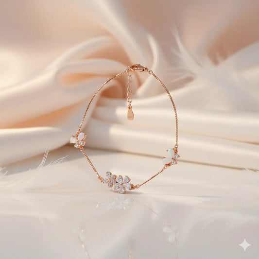 925 Sterling Silver Rose Gold Opal Blossom Adjustable Bracelet