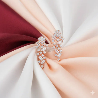 925 Sterling Silver Rose Gold Shimmering Cascade Earrings (Adjustable)