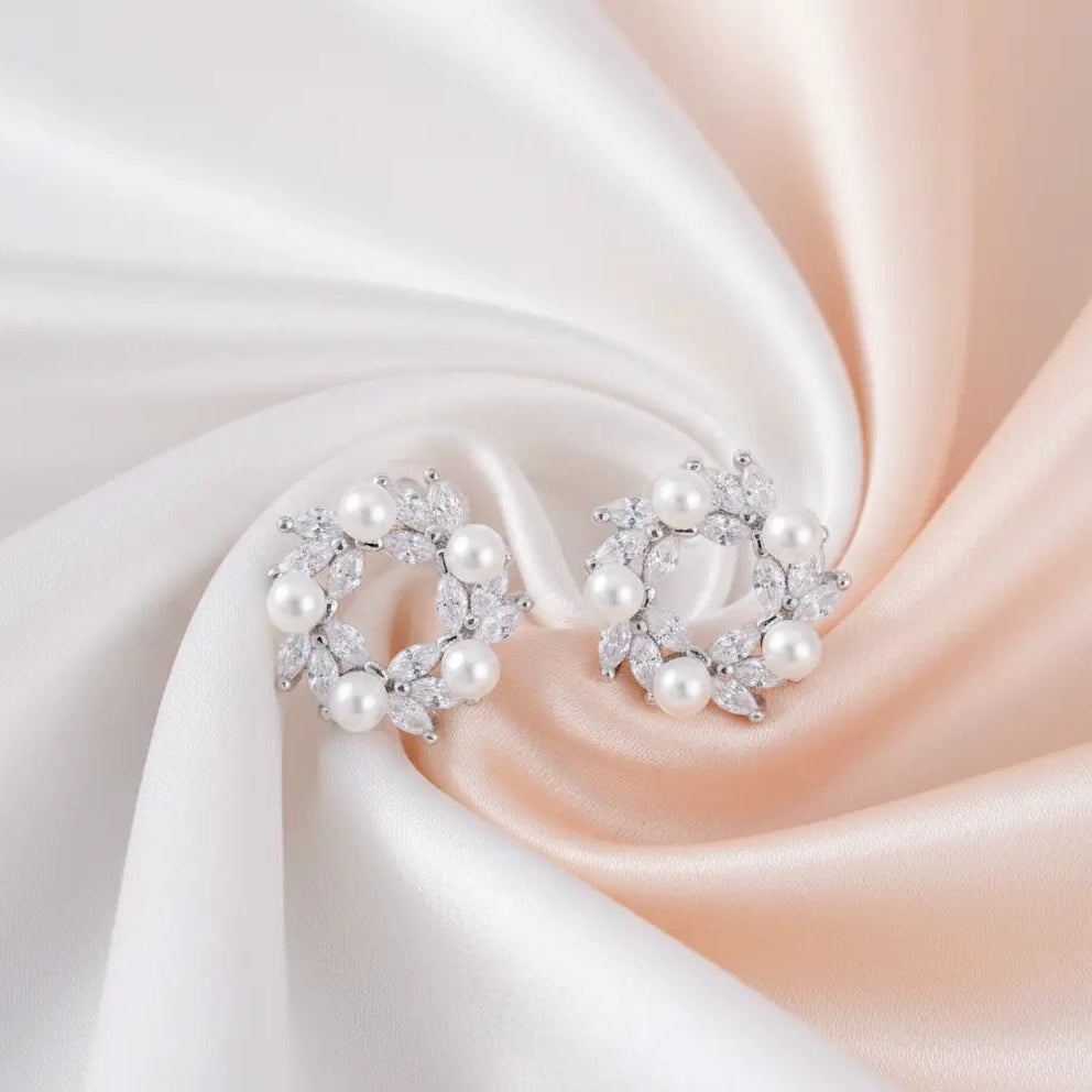 925 Sterling Silver Ethereal Pearl Wreath Studs (Adjustable Fit)