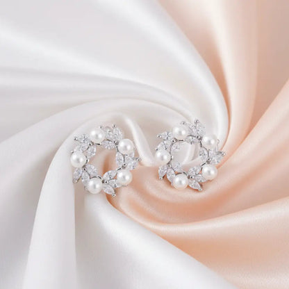 925 Sterling Silver Ethereal Pearl Wreath Studs (Adjustable Fit)