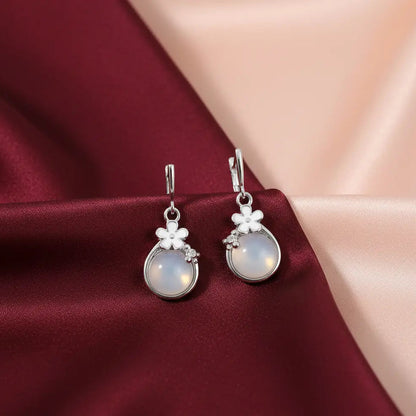 925 Sterling Silver Frosted Meadow Flower Drop Earrings (Adjustable)