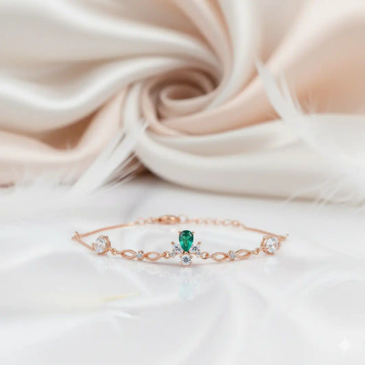 925 Sterling Silver Rose Gold Emerald Teardrop Adjustable Bracelet