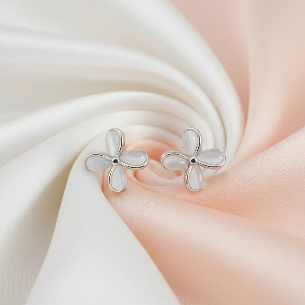 925 Sterling Silver Radiant Clover Opal Studs (Adjustable Fit)