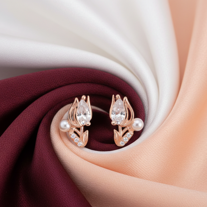 925 Sterling Silver Rose Gold Tulip Bud Earrings (Adjustable Tension)