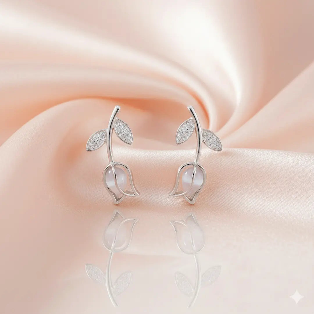 925 Sterling Silver Frosted Tulip Blossom Earrings (Adjustable Fit)