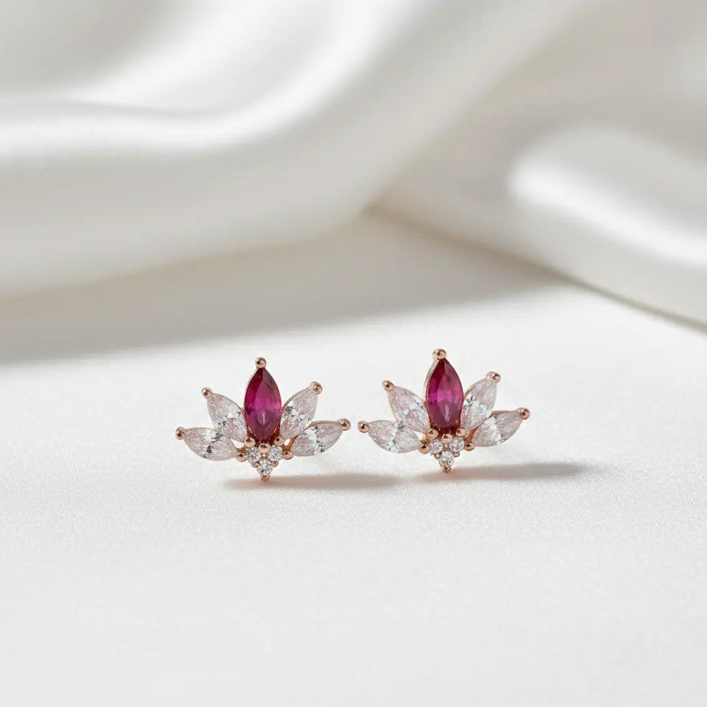 Radiant Bloom 925 Silver Lotus Marquise Stud Earrings