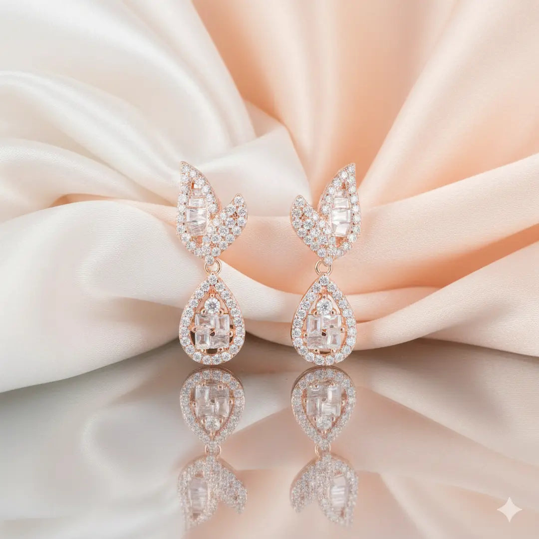 925 Sterling Silver Rose Gold Majestic Butterfly Drop Earrings (Adjustable)