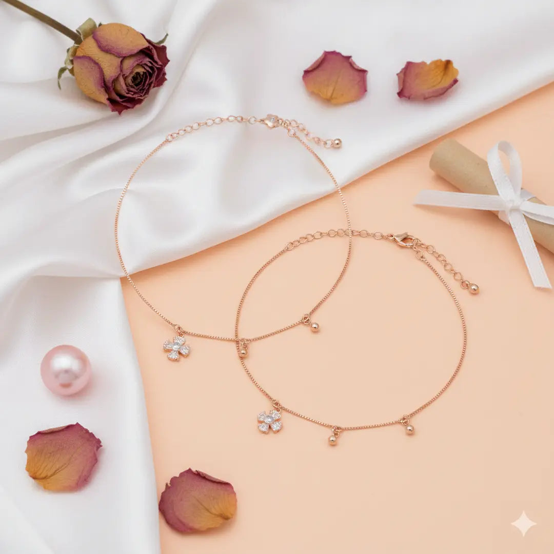 Luxury Rose Gold 925 Silver Adjustable Charm Anklets