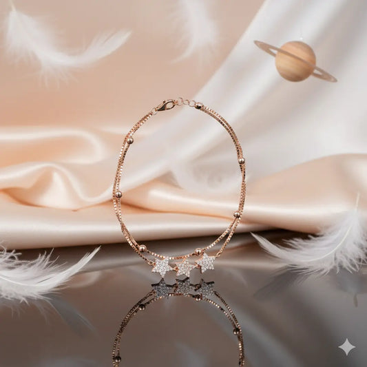 925 Sterling Silver Triple Star Layered Adjustable Bracelet