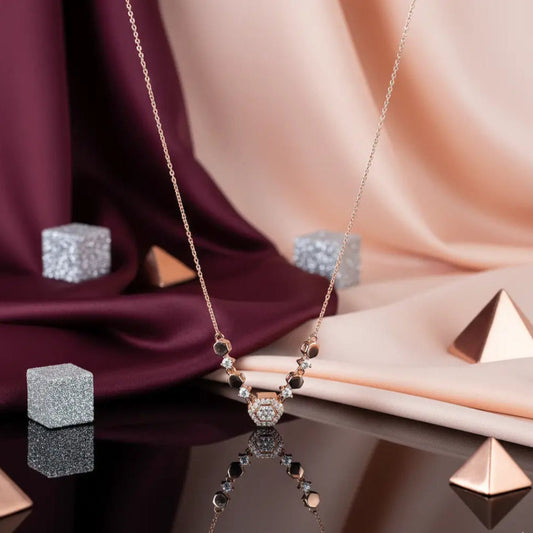 HexaGlow 925 Silver Rose Gold Adjustable Pendant Necklace