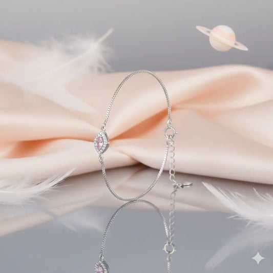 925 Sterling Silver Pink Teardrop Adjustable Halo Bracelet