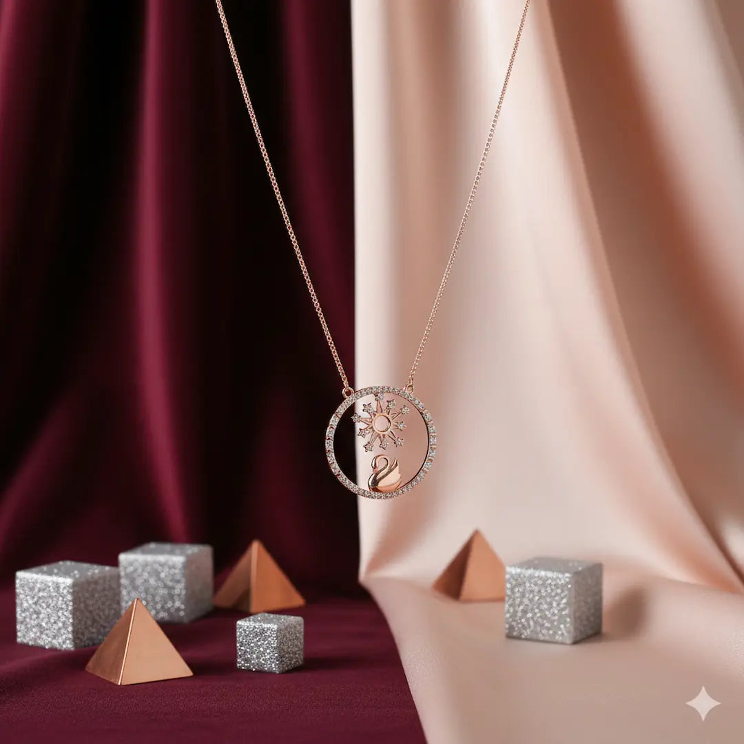 Celestial Grace 925 Silver Swan & Sun Pendant