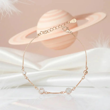 925 Sterling Silver Rose Gold Celestial Orb Adjustable Bracelet