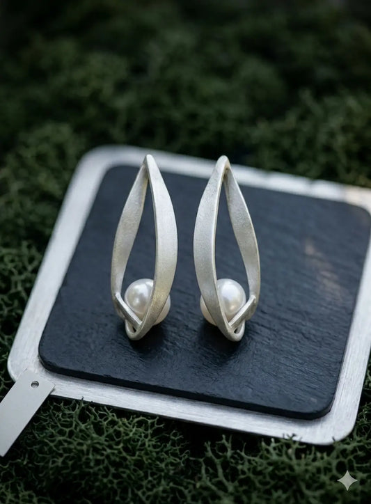 Matte Finish Plain Silver Water Pearl Earrings - 925 SIlver