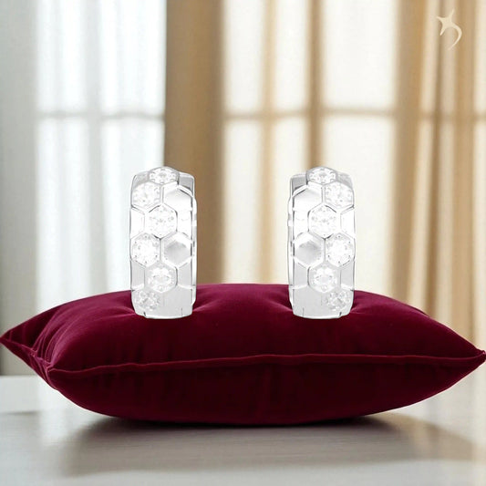 Honeycomb Sparkle Silver Huggie Hoops - 925 Silver