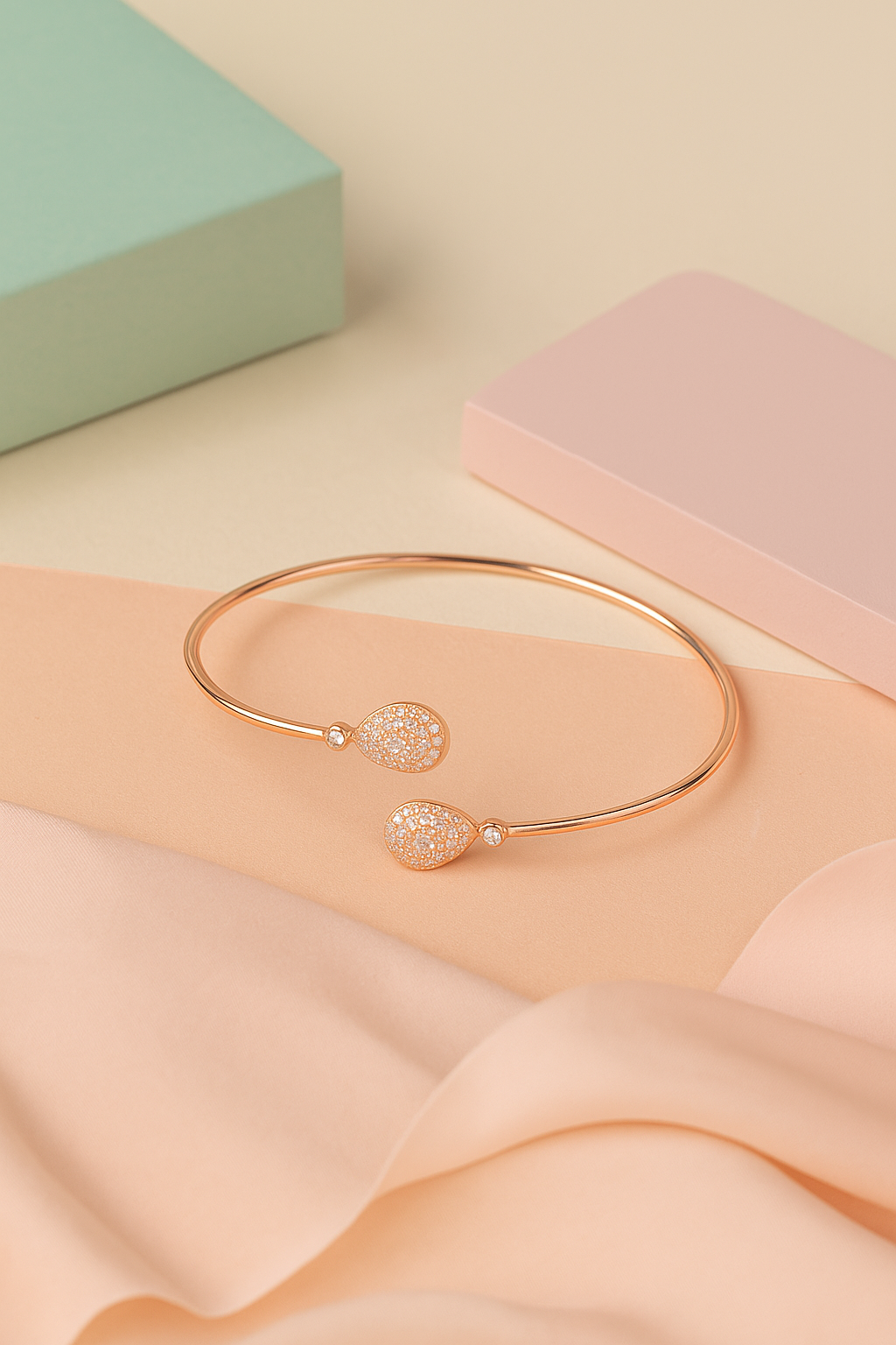 Dewdrop Radiance Rose Gold Silver Kada,