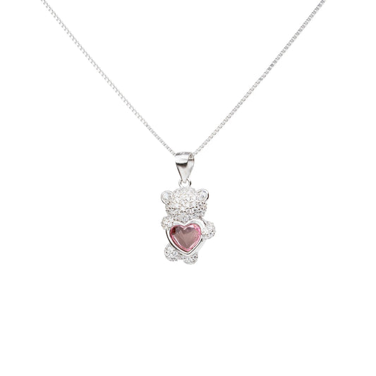 Teddy Bear Heart Necklace - 925 Silver