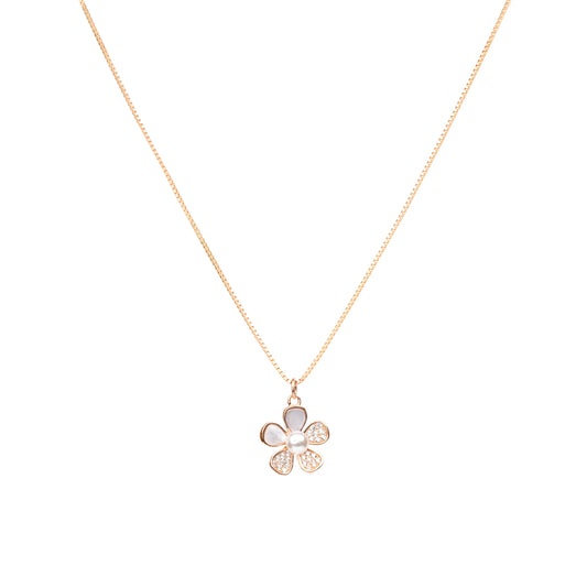 Petal Pearl Blossom Pendant Necklace - 925 Silver